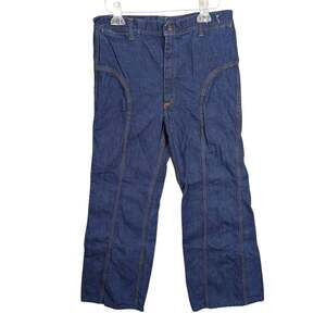 Vtg Red Snap Jeans Womens 14 Blue Flare Contrast Stitching Ergonomic Paneling